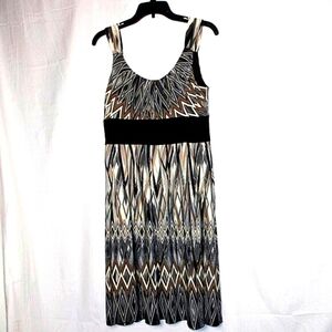 R&M Richards Petite 12P Sleeveless Empire Waist Dress | Boho Glam | Bold Geometr